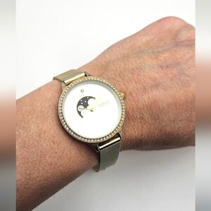 🟢3/$19🟢 CATHERINE MALANDRINO Watch Gold Mesh Rhinestone UNTESTED